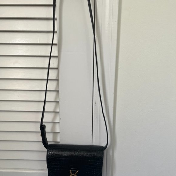 Saint Laurent Kaia Black Croc-Embossed Shoulder Bag - Picture 4 of 5